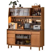 源氏木语实木餐边柜岩板置物柜收纳柜樱桃木储物柜 1.8米纯黑岩板餐边柜