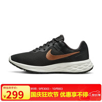 NIKE 耐克 跑步鞋女子透气REVOLUTION 6低帮运动鞋DC3729-009黑金38.5