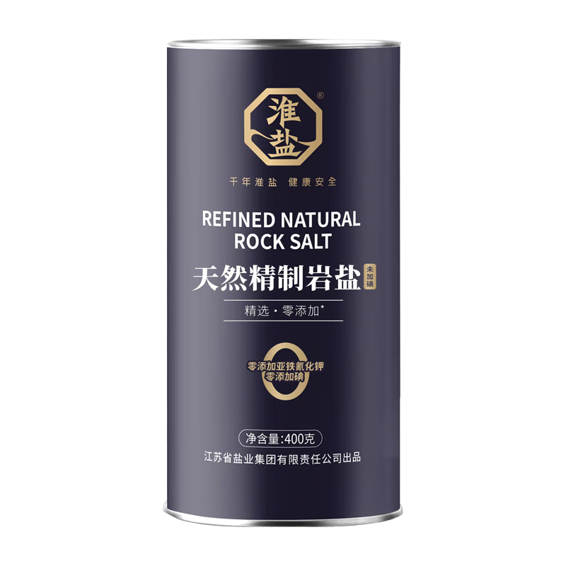淮盐天然精制岩盐未加碘400g家用食用盐无碘0添加抗结剂食盐