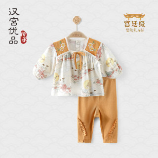 汉宫优品女童套装儿童中国风汉服分体婴儿衣服春秋季甜美洋气女宝宝两件套 鹿游仙踪 80