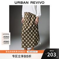 UR【HOT】2025秋季女琥珀流光风蕾丝格纹系带半裙UWH550073 棕色格子 L