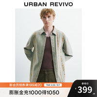 UR2025秋季男装琥珀流光风图案长袖牛仔衬衫UML850092 灰蓝 S