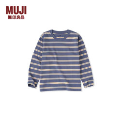 無印良品 MUJI 无印良品 天竺织圆领长袖T恤 蓝色图案 150/76A