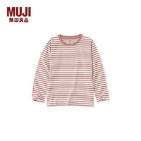 無印良品 MUJI 大童 天竺织圆领长袖T恤童装打底衫儿童男童女童25年秋季 烟熏粉色条纹 110 /56A
