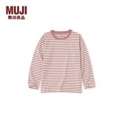 無印良品 MUJI 大童 天竺织圆领长袖T恤童装打底衫儿童男童女童25年秋季 烟熏粉色条纹