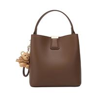 移动端、京东百亿补贴：稻草人 女包 牛皮轻奢单肩斜挎水桶包 秋冬大热色系-美拉德棕色