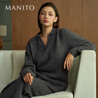 MANITO/曼尼陀Purity女士Polo领山羊绒桑蚕丝针织上衣长裤家居服 烟墨灰-上衣 S