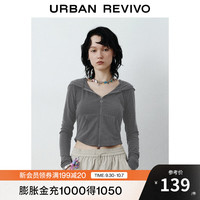 URBAN REVIVO 连帽爱心蝴蝶结拉链修身 女士外套