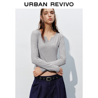 UR UR2025秋季女装时尚休闲简约基础修身T恤UYB450010# 花灰 S