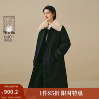 茵曼（INMAN）2025秋冬女装 简约撞色毛绒翻领羽绒服宽松长款保暖外套 午夜黑 S