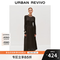 UR【HOT】2025秋季女装肌理感拼接修身针织连衣裙UWM950096 深咖棕 (偏长) M