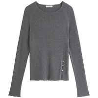 茵曼（INMAN）绵羊毛法式开叉钉珠针织衫2025春秋女装长袖上衣 灰色 L