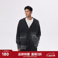 CHINISM【黑水系列】CH赤尘渐变撞色V领针织开衫男士秋冬季保暖毛衣外套 黑色 XL