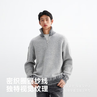 CHINISMCH赤尘半拉链高领撞色毛衣男士秋冬款美式休闲针织衫 浅灰色 XL