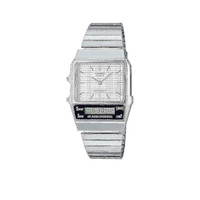 CASIO 卡西欧 复古金属银色小方块电子表 AQ-230A-7A 白色