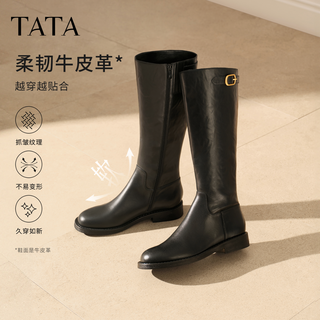 他她（TATA）卢昱晓超模靴骑士靴大筒围显瘦长靴高筒休闲靴7TGA8DG5 黑色（单里） 37