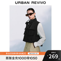 UR2025秋季女装简约工装大口袋立领棉质马甲UWM150046 黑色 (偏宽松) S