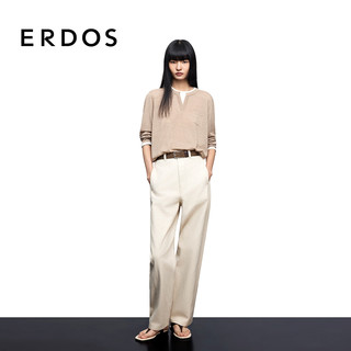 ERDOS【精纺】25早秋圆领轻薄透气宽松假两件套衫女羊绒衫 大地驼 M 165/84A
