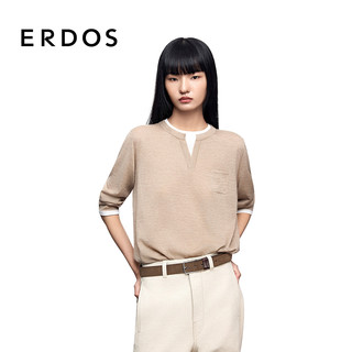ERDOS【精纺】25早秋圆领轻薄透气宽松假两件套衫女羊绒衫 大地驼 M 165/84A