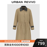UR2025秋季女琥珀流光风拼接翻领抽褶风衣外套UWG150125 浅卡其 S