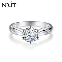 N2itS925银莫桑石单钻戒指女时尚求婚告白结婚钻戒 挚爱1克拉莫桑钻戒指