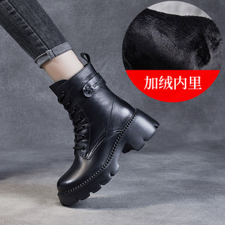 厚底马丁靴女2025秋冬季雪地靴英伦高跟小个子真皮短靴乐福鞋 35