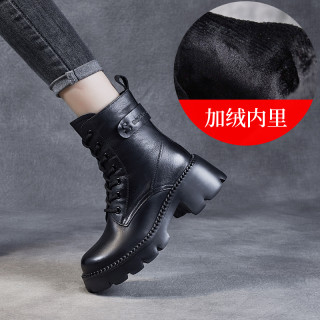 厚底马丁靴女2025秋冬季雪地靴英伦高跟小个子真皮短靴乐福鞋 35