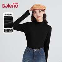 班尼路（Baleno）打底衫女装秋冬内外搭半高领长袖透气德薄绒保暖上衣服女9.3 黑#纯色 【薄绒保暖】 2XL