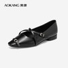 AOKANG 奥康 女鞋 春季新款舒适百搭通勤鞋时尚气质玛丽珍鞋女 黑色