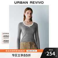 UR【HOT】2025秋季女装休闲撞色花边修身针织衫UYU950124 浅灰 M