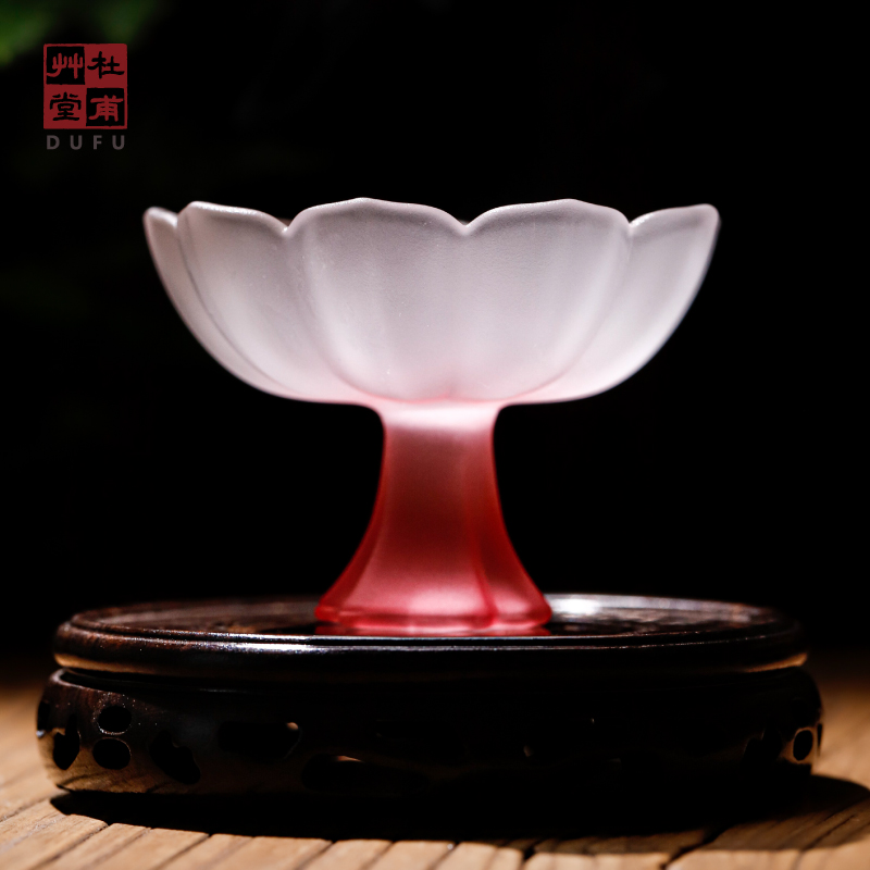 杜甫草堂 琉璃饮莲花杯渐变色创意酒杯磨砂氛围感茶杯玻璃杯
