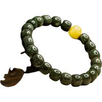 彩荷翡翠星月菩提绿幽灵原生态玉石料佛珠海南阴皮绿男女单圈手串 玉翡翠星月9*10(素珠无蜜蜡)