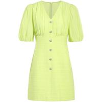 夏装 饰扣V领泡泡袖宫廷风短袖连衣裙