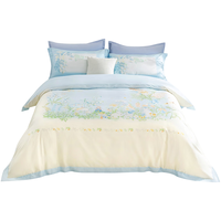 全棉时代 四件套贡缎梭织纯棉被套床单单双人被套绿叶仙踪-蓝1.5米床 绿叶仙踪-蓝