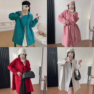 Artsdon/阿仕顿秋冬气质宽松高级显瘦羊毛双面呢大衣外套男女同款 卡其D4W08300 185