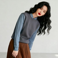 阿仕顿 女士百搭舒适双领修身假两件针织衫