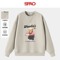 SPAO小熊同款加绒卫衣男女同款冬季加厚保暖圆领套头衫男款冬装外套潮 浅卡其#SP蛋糕小熊黑 L