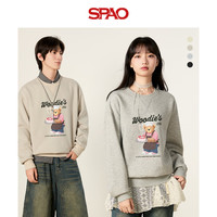 SPAO小熊同款加绒卫衣男女同款冬季加厚保暖圆领套头衫男款冬装外套潮 灰#SP蛋糕小熊黑 M