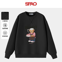 SPAO小熊同款加绒卫衣男女同款冬季加厚保暖圆领套头衫男款冬装外套潮