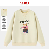 SPAO小熊同款加绒卫衣男女同款冬季加厚保暖圆领套头衫男款冬装外套潮 杏#SP蛋糕小熊黑 L