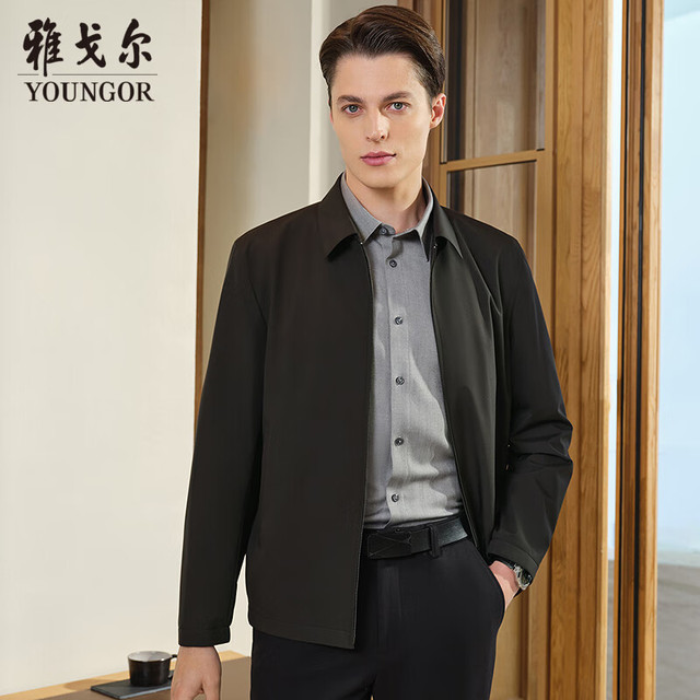 雅戈尔 夹克男优质聚酯纤维面料单夹克商务翻领男茄克2025合款