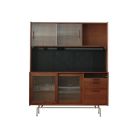 MUU实木餐边柜子北欧家用酒柜复古高柜洞洞板日式靠墙厨房岩板储物柜 1.23M整柜【黑色岩板款】升级MAX