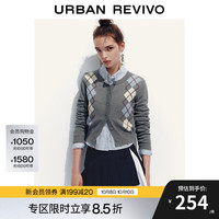 UR2025秋季女装复古学院菱格纹针织开衫UYL950141 冷灰格子 M