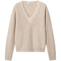 ERDOS25秋冬V领蕾丝装饰翻花通勤长袖内搭女套衫羊绒衫 浅驼 2XL 175/96A