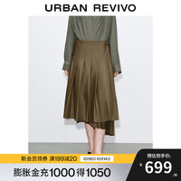 UR2025秋季女琥珀流光风不规则百褶高腰A字半裙ULU550007 卡其绿 S