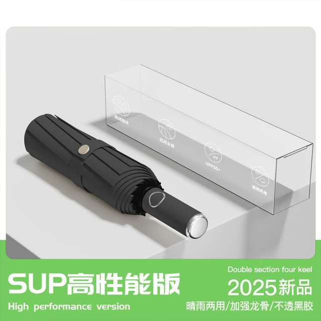 三栖虎德国品质144骨全自动雨伞男大量广告伞女晴雨遮阳防晒紫外线太阳 144骨加大全自动------黑色