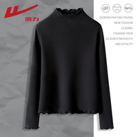 回力(Warrior)打底衫女装2025年秋冬木耳边设计感上衣服修身时尚百搭长袖1 黑#纯色 L