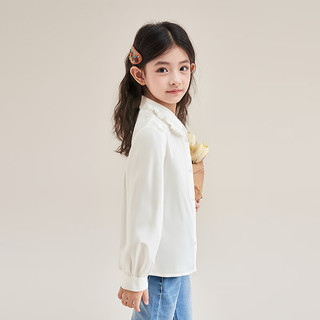 笛莎（DEESHA）童装女童衬衫2025秋季儿童长袖衬衣女宝宝纯棉洋气上衣 本白 160