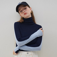 范思蓝恩23FS14363正反两穿撞色针织打底衫女秋冬上衣 蓝拼藏青 XS