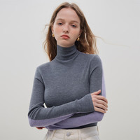 范思蓝恩23FS14363正反两穿撞色针织打底衫女秋冬上衣 灰拼紫 L